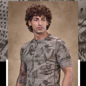 Fitrex Men's Jaquard Round Neck Half Sleeve T-Shirt  FX-517